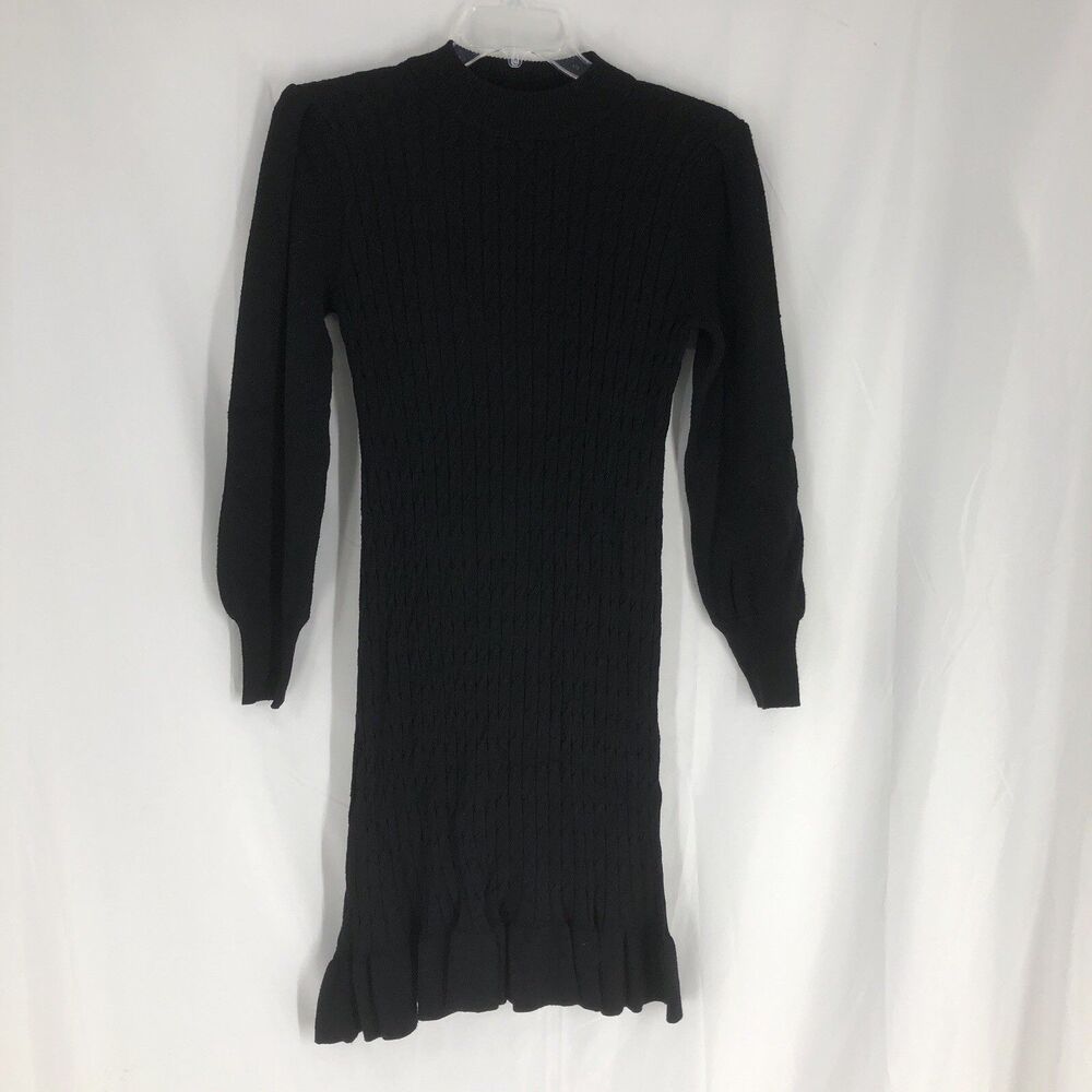 CeCe Women's Black Mock Neck Long Sleeve Cable Knit Sweater Dress Size M
